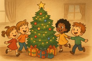 barnen dansar kring julgranen