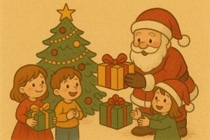 jultomte delar ut paket