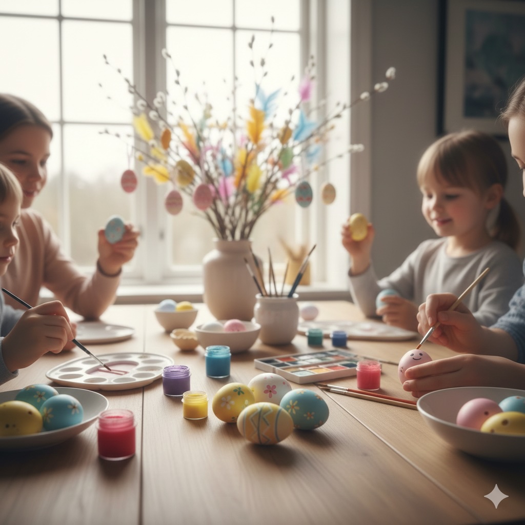 barn som målar påskägg