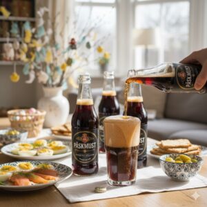 påskmust i glas hälls upp ur flaska